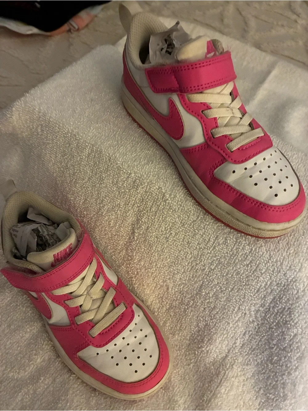 Nike “Court Borough Low”White and Bright Pink Low-Top Sneakers